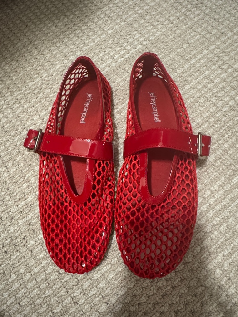Jeffrey Campbell Red Mesh Mary Janes with Patent Strap
